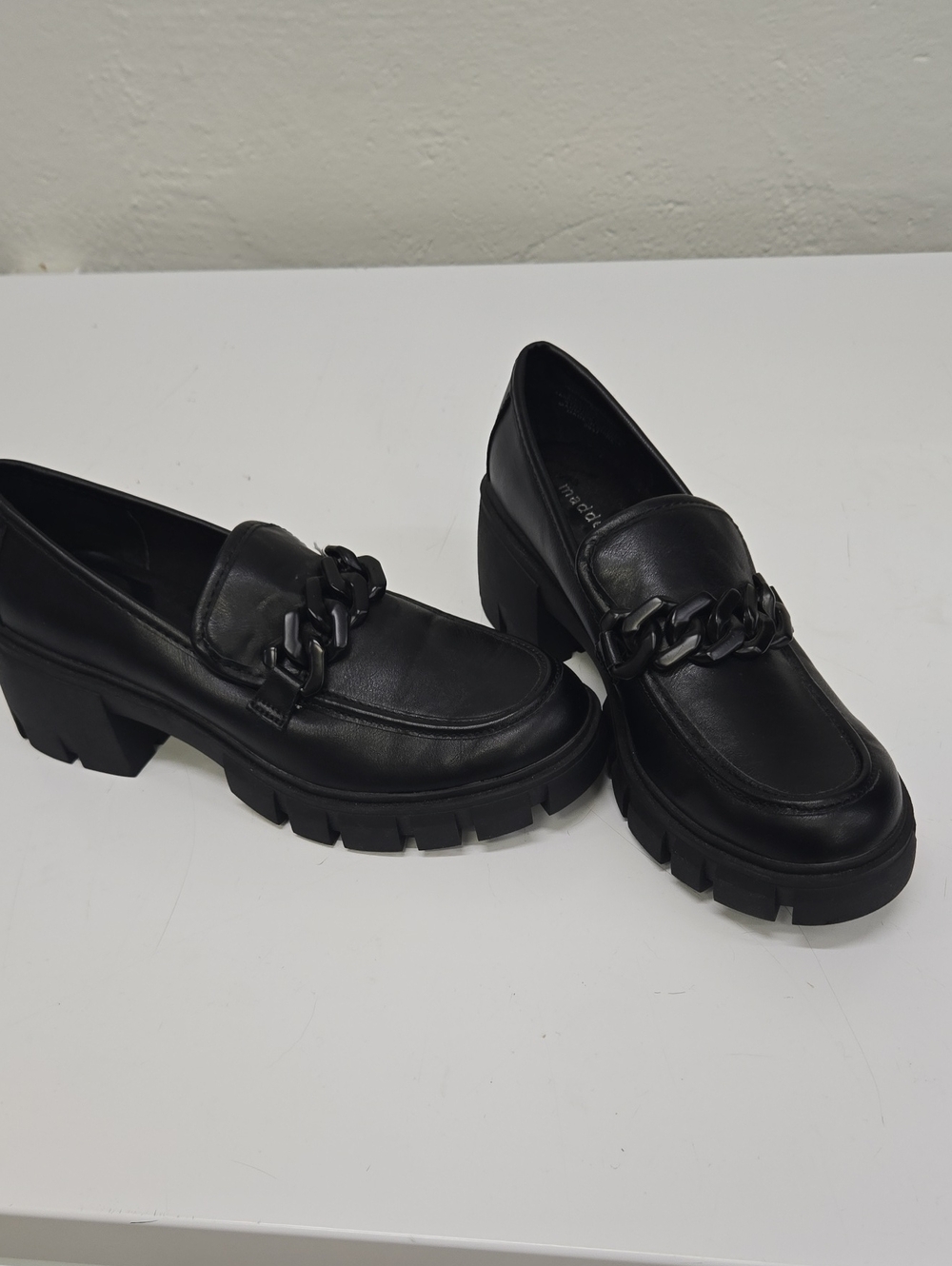 Madden Girl Black Chunky Chain Platform Loafers